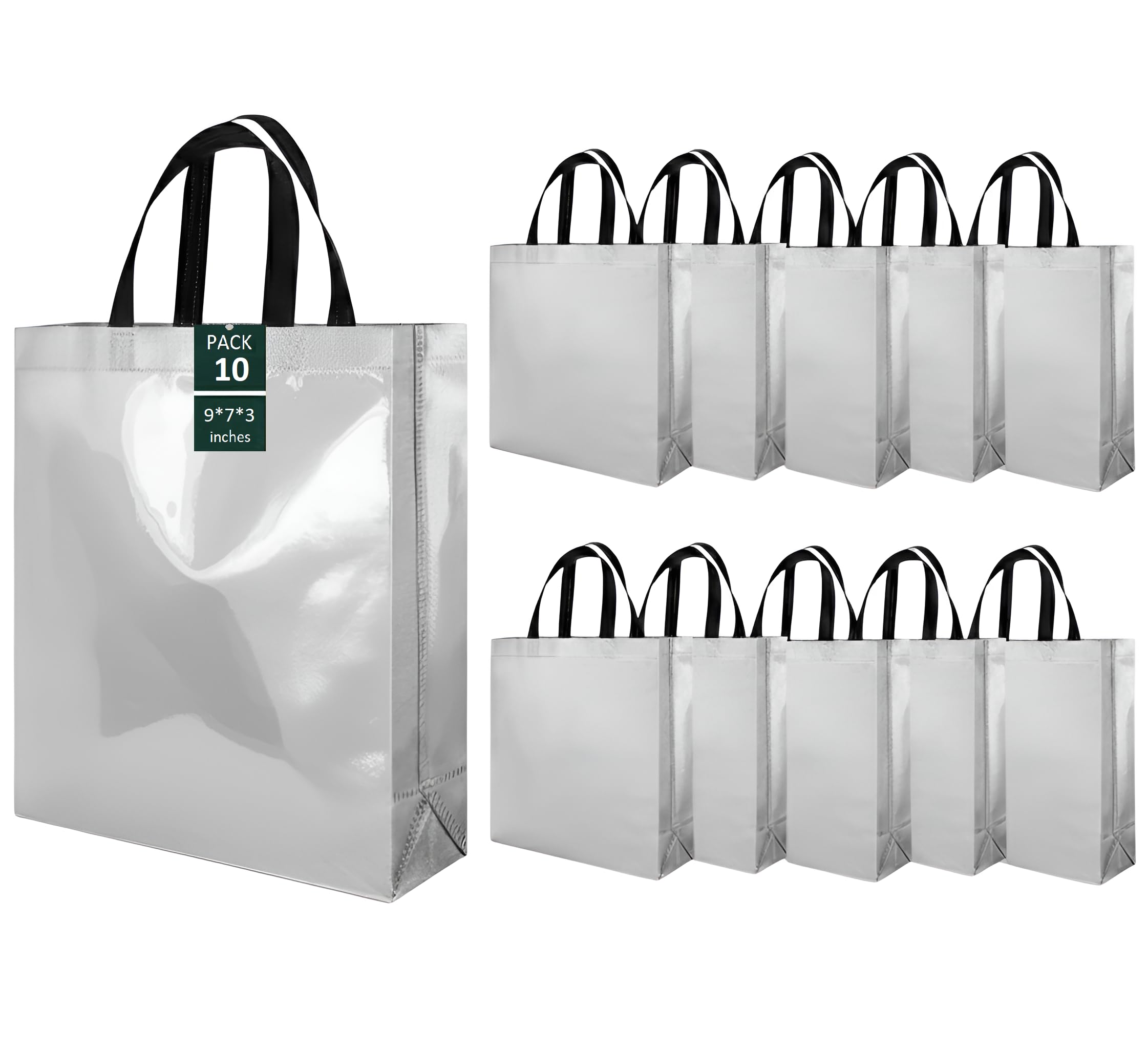 Reusable Nonwoven Silver Gift Bags with Handles – Luxury Metallic Tote Bags for Parties, Festivals (Diwali, Eid, Christmas), Corporate Giveaways [Silver, 7X9X3 Inch, Pack Of 5]-image-30