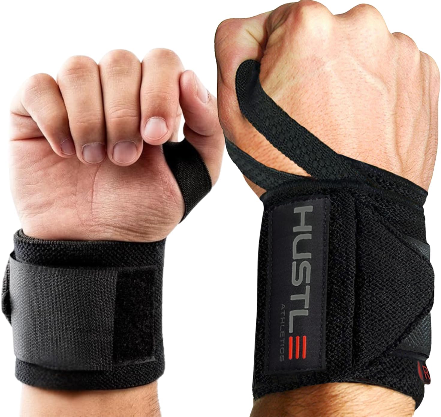 Hustle Athletics Wrist Wraps for Weightlifting - 18" & 12" Premium Wrist Support Weight Lifting Wraps to Lift Heavier & Train Harder - Heavy Duty Powerlifting & Bench Press Gym Straps for Men & Women