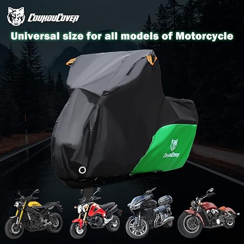 Miniatura 5 de CoukouCover Funda para motocicleta, 210D resistente al agua para cuatro estaciones, protección nocturna al aire libre con tira reflectante, para