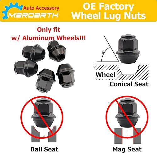 Miniatura 4 de Juego de 20 tuercas de rueda de fábrica OEM de 0.472 in x 1.5 para Focus Fusion Escape Ranger MKC MKZ Fiesta Stock Ruedas grandes de bellota asiento