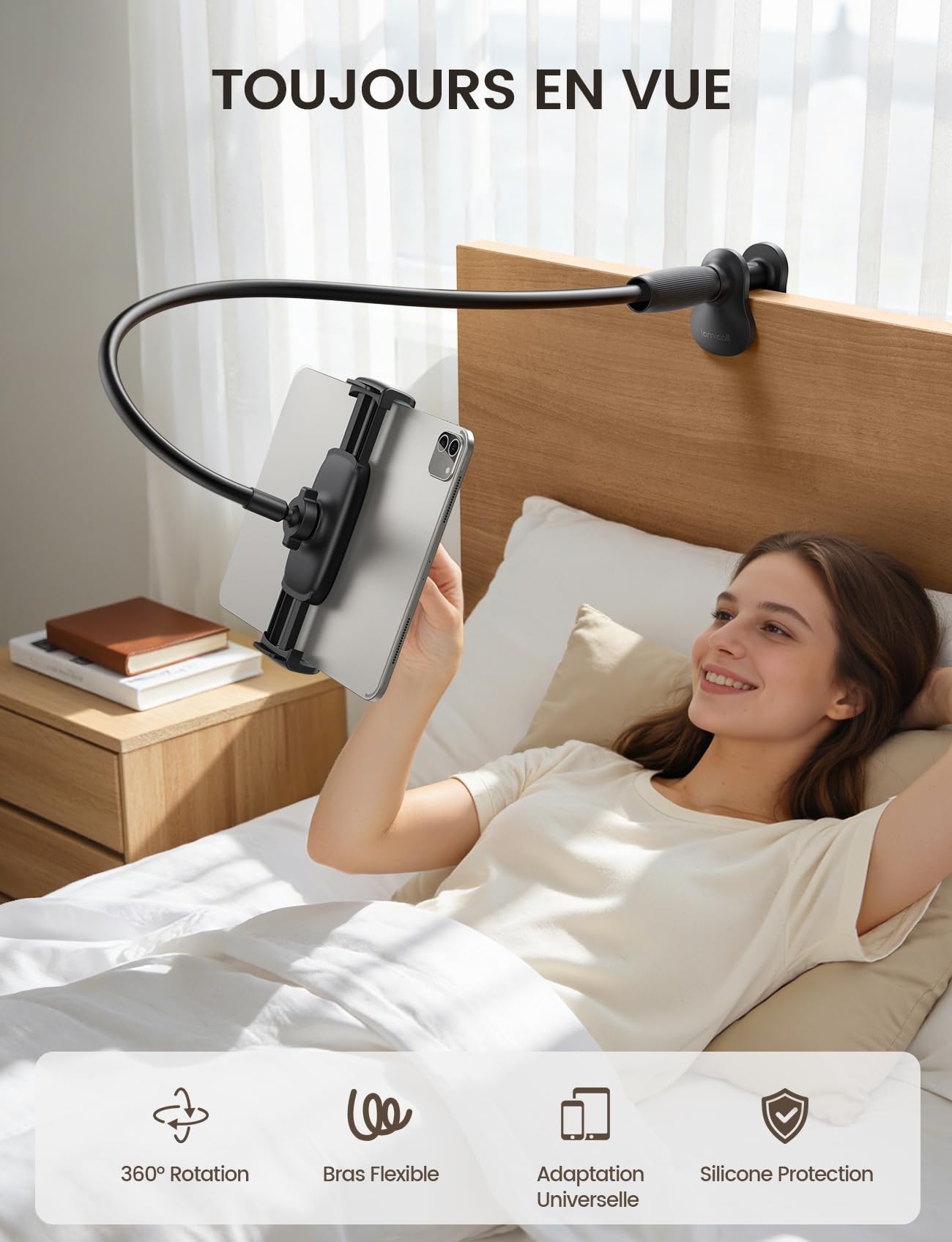Lamicall Support Tablette avec Col de Cygne – [Design Conique - Base Stable, Bras Flexible] 85cm Support iPad pour Lit & Table, 360° Rotation, pour iPad Pro/Air/Mini, Kindle, Autres Appareils 4,7-13"