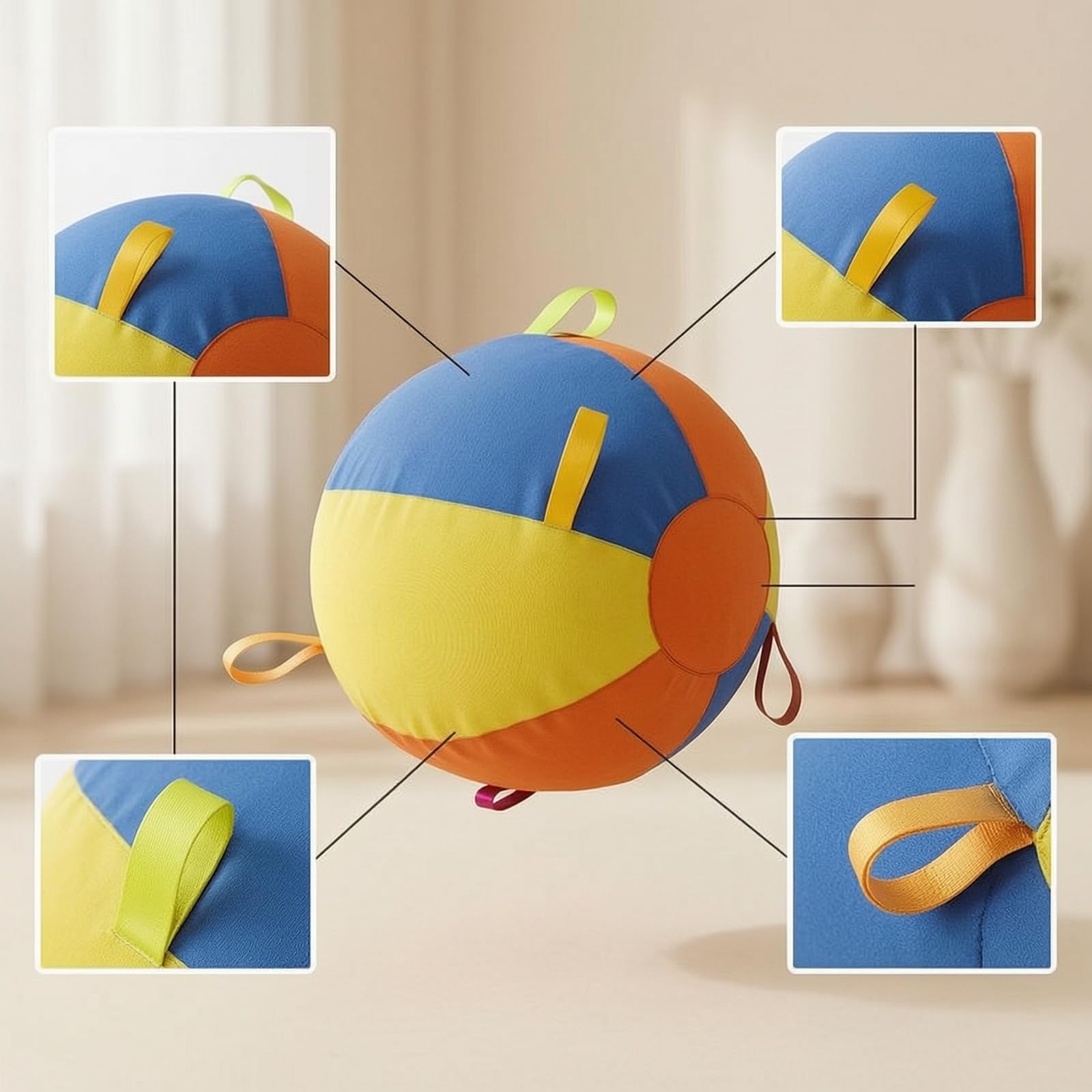 Pelota de Juego Grande Juguete para Perros Balón para Mascotas Pelota con Bucles Superficie Acolchada Construcción Cosida Resistente Ayuda a, Azul, Naranja, Amarillo, Grande 45cm