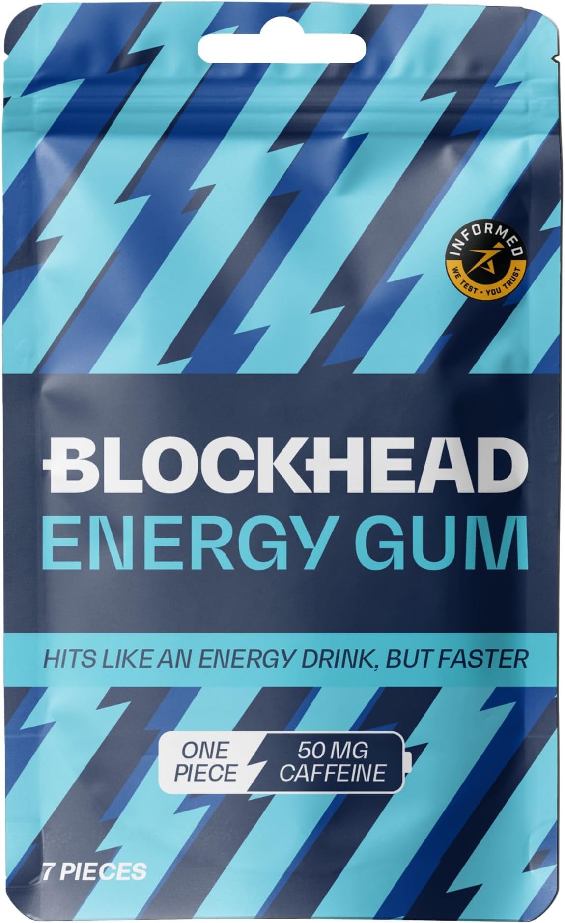 BLOCKHEAD Energy Gum – Mint (42 Pieces) | 50mg Fast-Release Caffeine + Niacin...