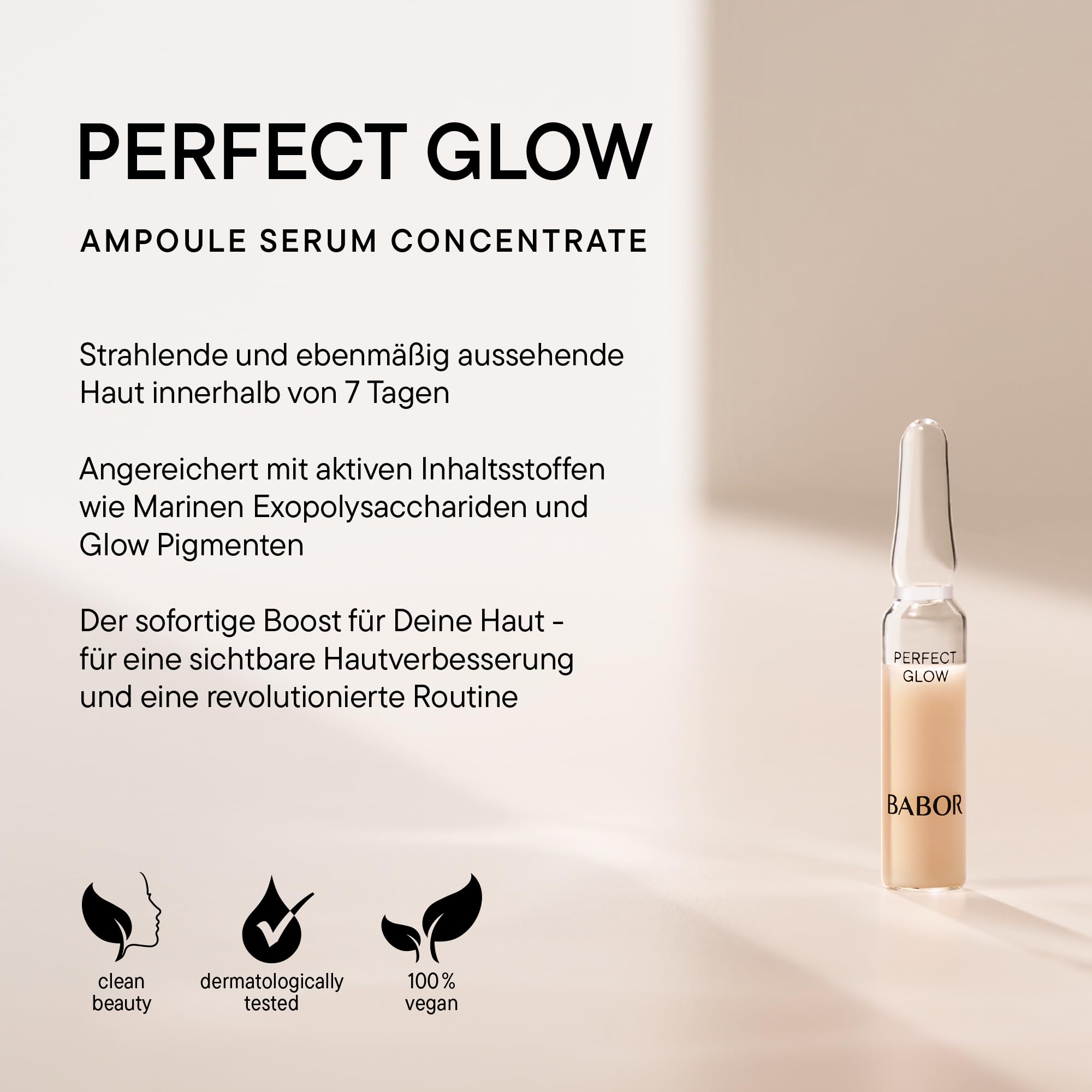 BABOR Perfect Glow, Serum Ampullen für das Gesicht, Mit Glow Pigmenten für einen strahlenden Teint, Vegane Formel, Ampoule Concentrates, 7 x 2 ml