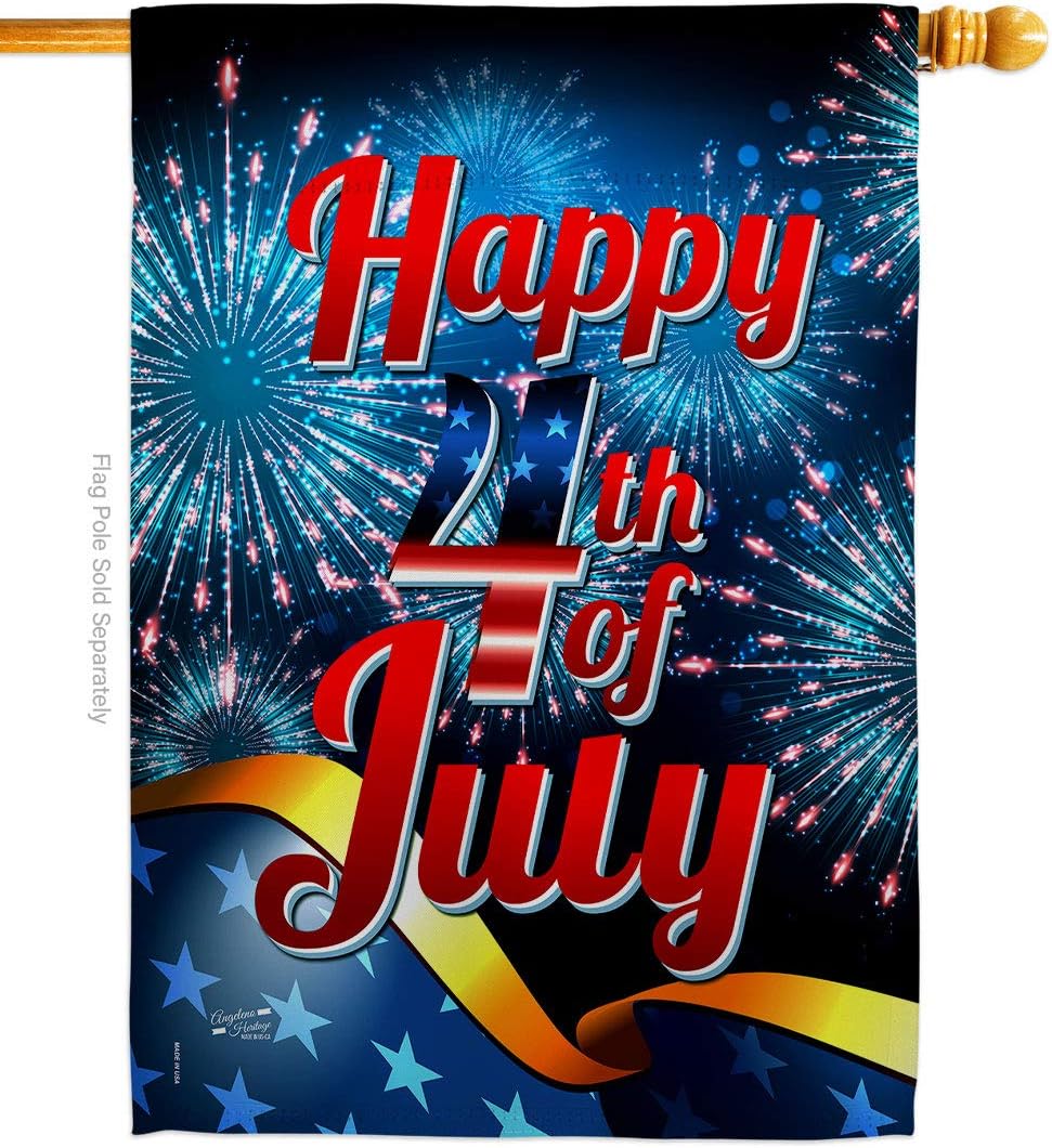 Happy 4th of July House Flag Americana Fourth Independence Day Fireworks BBQ United State American Small Decorative Gift Yard Banner Made In USA 28 X 40