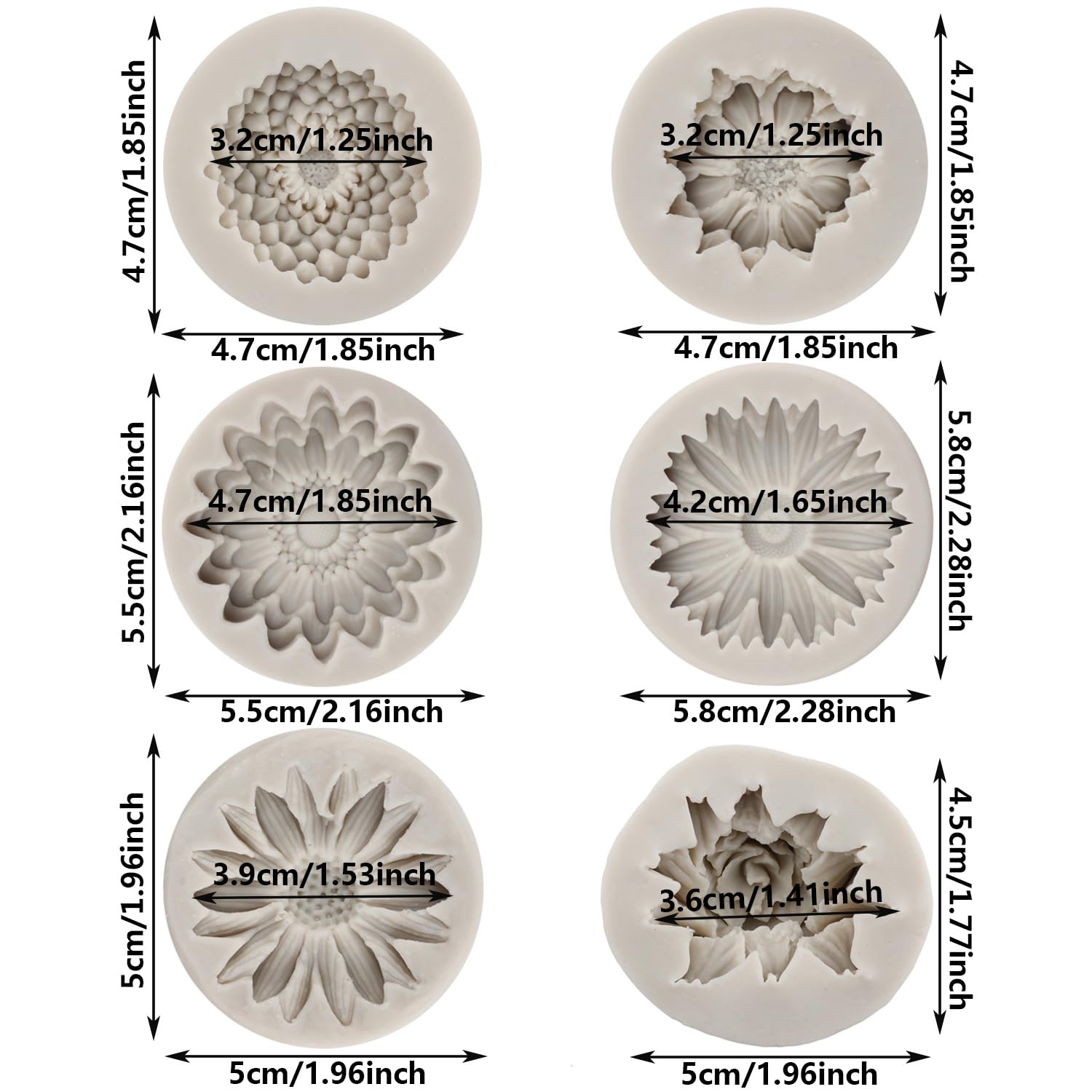 MYPRACS Chrysanthemum Flower Silicone Mould Flower Fondant Moulds Daisy Chocolate Candy Mould for Cake Decorating Cupcake Topper Polymer Clay Gum Paste Set of 6 - Image 2