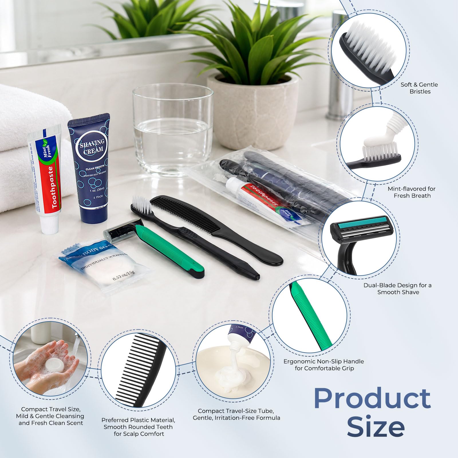 Kit da toeletta da viaggio, kit di igiene personale usa e getta, 6 in 1, kit di articoli da toeletta di base per uomini e donne, forniture per la cura dei senzatetto, kit di beneficenza per