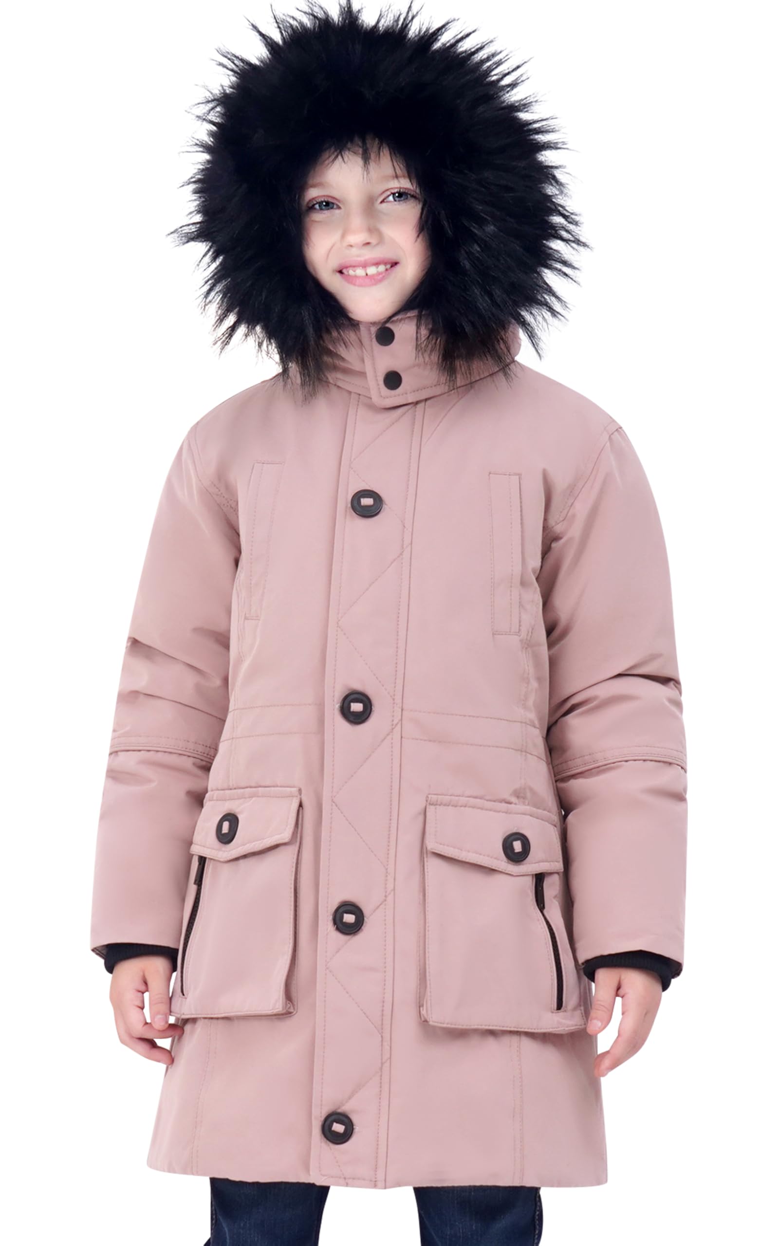 maoo garden Manteaux d'hiver pour Filles Veste de Neige Imperméable Épaisse Parka à Capuche En Fourrure Mi-Longue