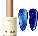 MEGIOR 15ML Aurora Green Cat Eye Gel Nail Polish -Glitter Shade, UV Light Cure with Magnet Effect for Home DIY Manicure