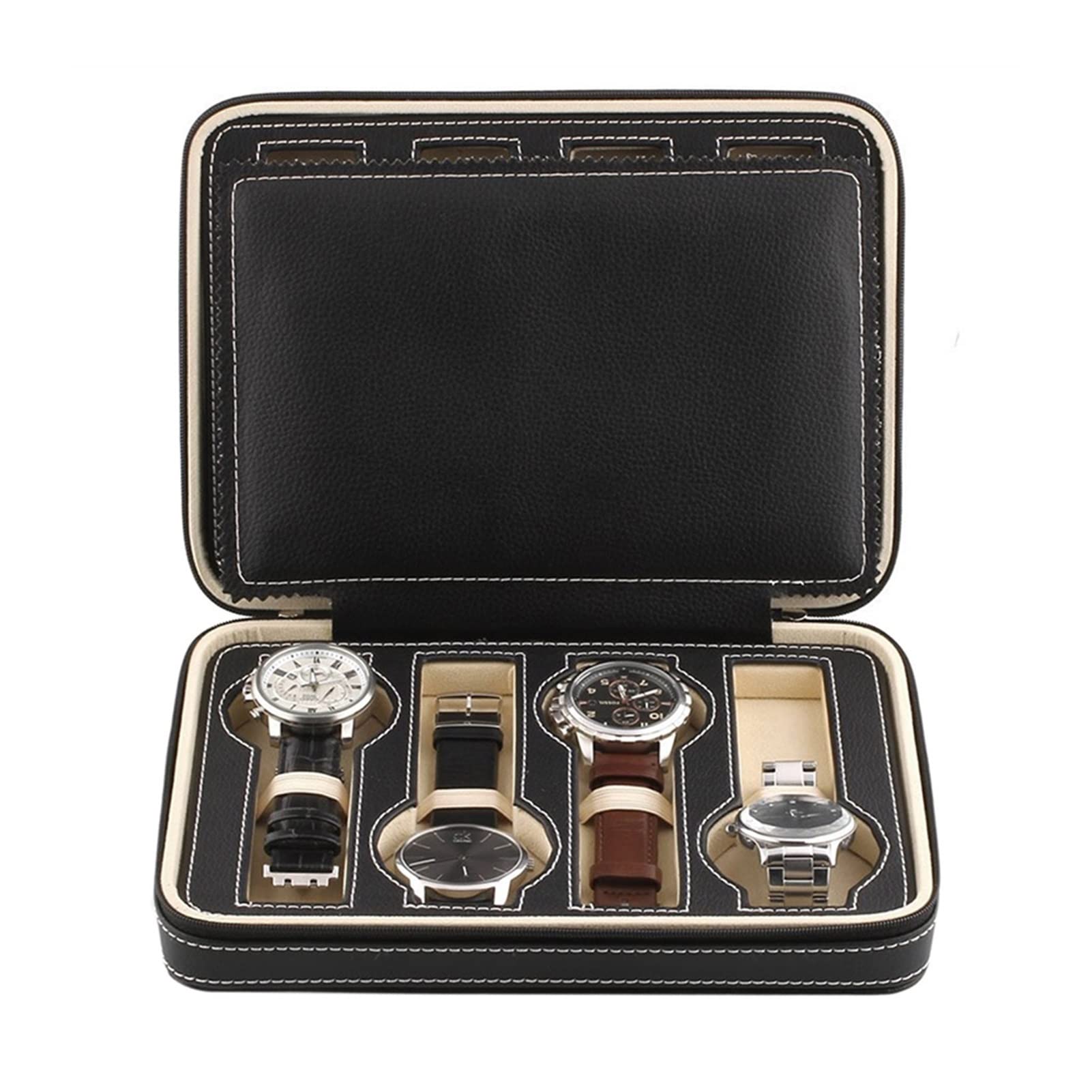Spacmirrors Herren-/Damen-Uhren-Organizer, Uhren-Display-Box, Uhren-Aufbewahrungsbox, Reise, tragbare Uhr, Reißverschlusstasche, PU-Uhrenbox, Uhrenaufbewahrung, Aufbewahrungsbox für Herren und Damen,