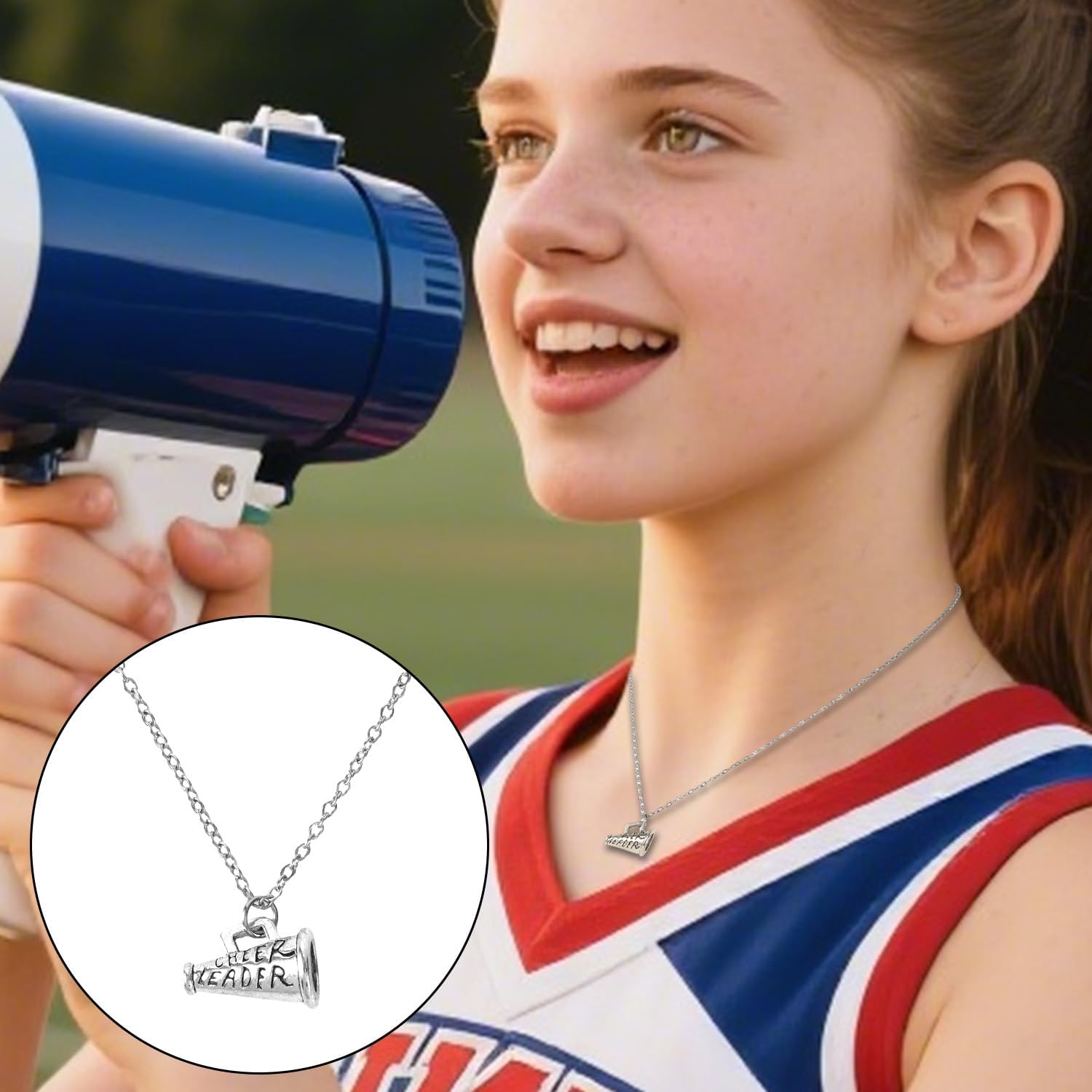 Cheer Necklace for Women, Silver Dainty Cheerleader Pendant Necklace for Mom Coach Player Team Sport Jewelry Gift & Accessory - Image 6