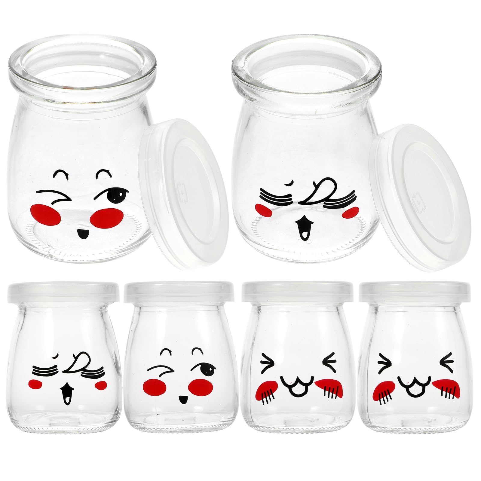6 Stück Puddingflaschen mit Breitem Hals und Lächelndem Design Lebensmittelecht mit Deckel Vielseitig für Joghurt Marmelade Gelee Bpa Frei Spülmaschinenfest zur Aufbewahrung und