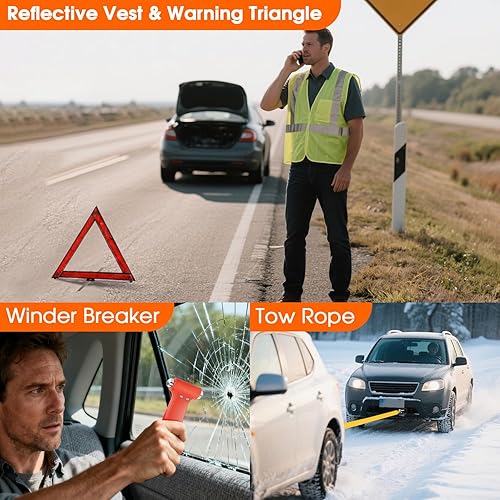 Miniatura 6 de Kit de emergencia para automóvil con compresor de aire, kit de emergencia para vehículos, camión con cables de puente, kit de seguridad de invierno
