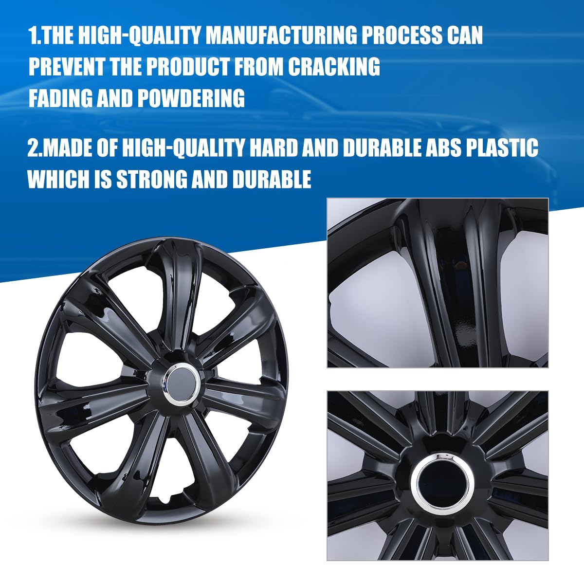 NIXON OFFROAD 14 Inch Hubcaps [Only Fit Iron Hub] Universal Wheel Rim Cover (Set of 4) ABS Hub Caps Replacement for Car Truck SUV (14 Inch, Black Lacquer, 5088Style)