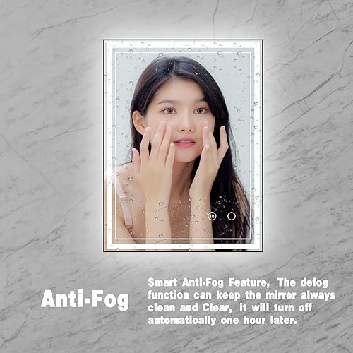 Miniatura 4 de Espejo de baño LED de 24 x 32 pulgadas con luces, espejo LED con marco negro para baño, espejo de baño iluminado retroiluminado y marco frontal de