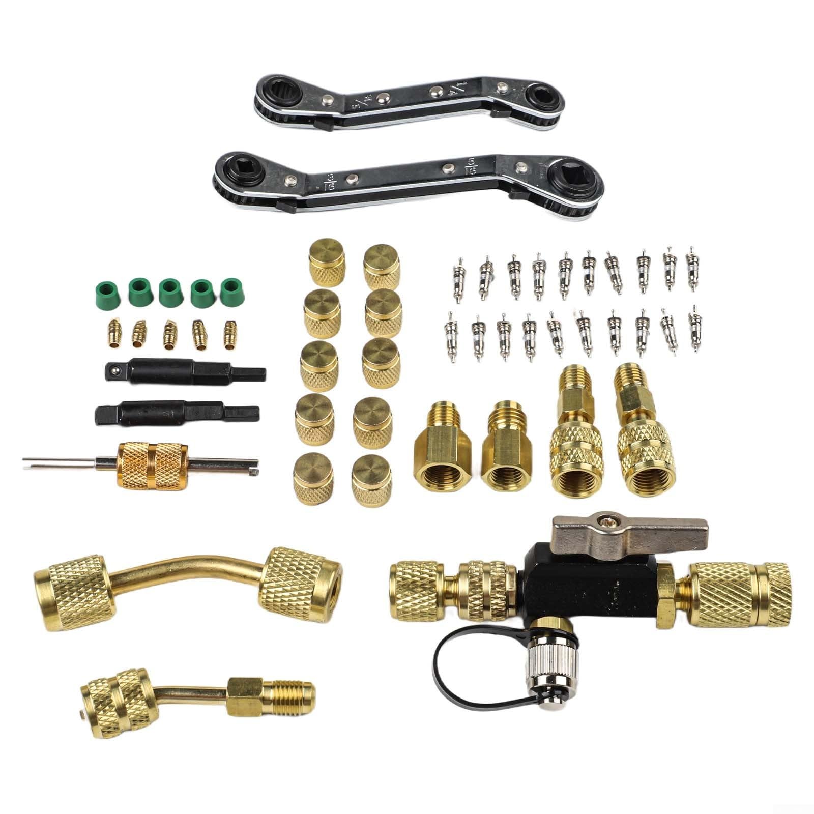 Valvola nucleo set di attrezzi per aria condizionata R410A R32 R22 con doppia chiave adattatore in ottone e guarnizioni
