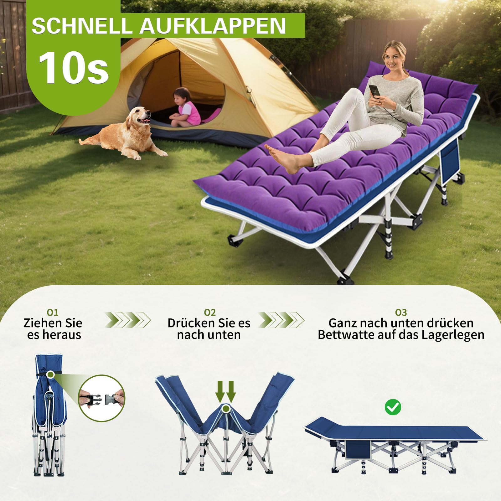 Cunas De Camping, Cama Plegable Para Exteriores, Color Caqui | Envío Gratis