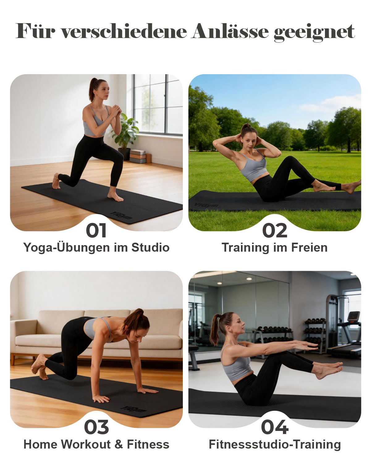 Yogamatte Rutschfest 195×90cm TPE Gymnastikmatte 10mm Dicke | Fitnessmatte XL, mit Tragegurt + Tasche, für Pilates Yoga Workout
