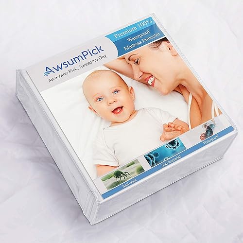 Miniatura 9 de AwsumPick Protector de colchón individual, suave, acolchado, transpirable, impermeable, funda de colchón para cama, mojado, sin ruido, para