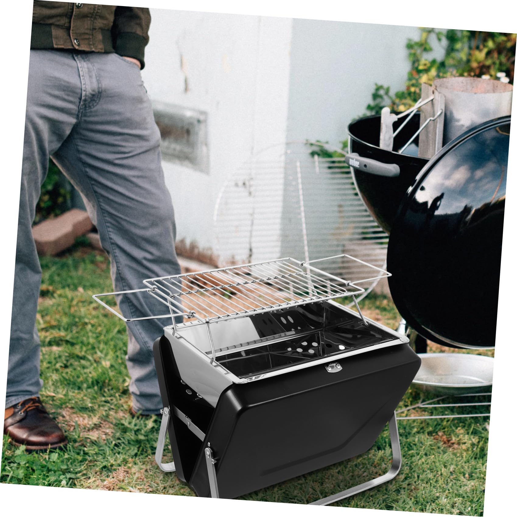 DOITOOL Mini Griglia a Carbone Portatile Pieghevole in Stile Valigetta Griglia per Barbecue da Picnic e Campeggio senza Installazione Facile da Trasportare e Riporre per Barbecue
