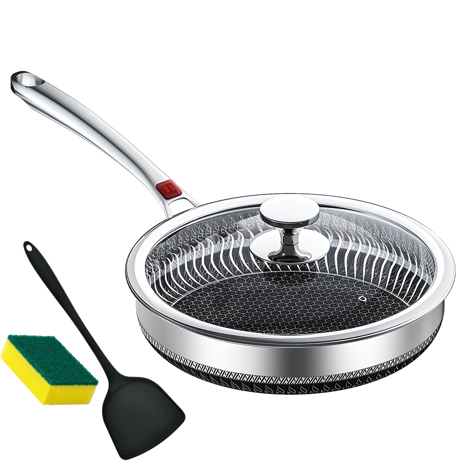 10", Non Stick Frying Pans 12 inch Stainless Steel Frying Pan with Lid Scratch-Resistant Coating Skillets Dishwasher & Oven Safe Induction Compatible Cookware/11"