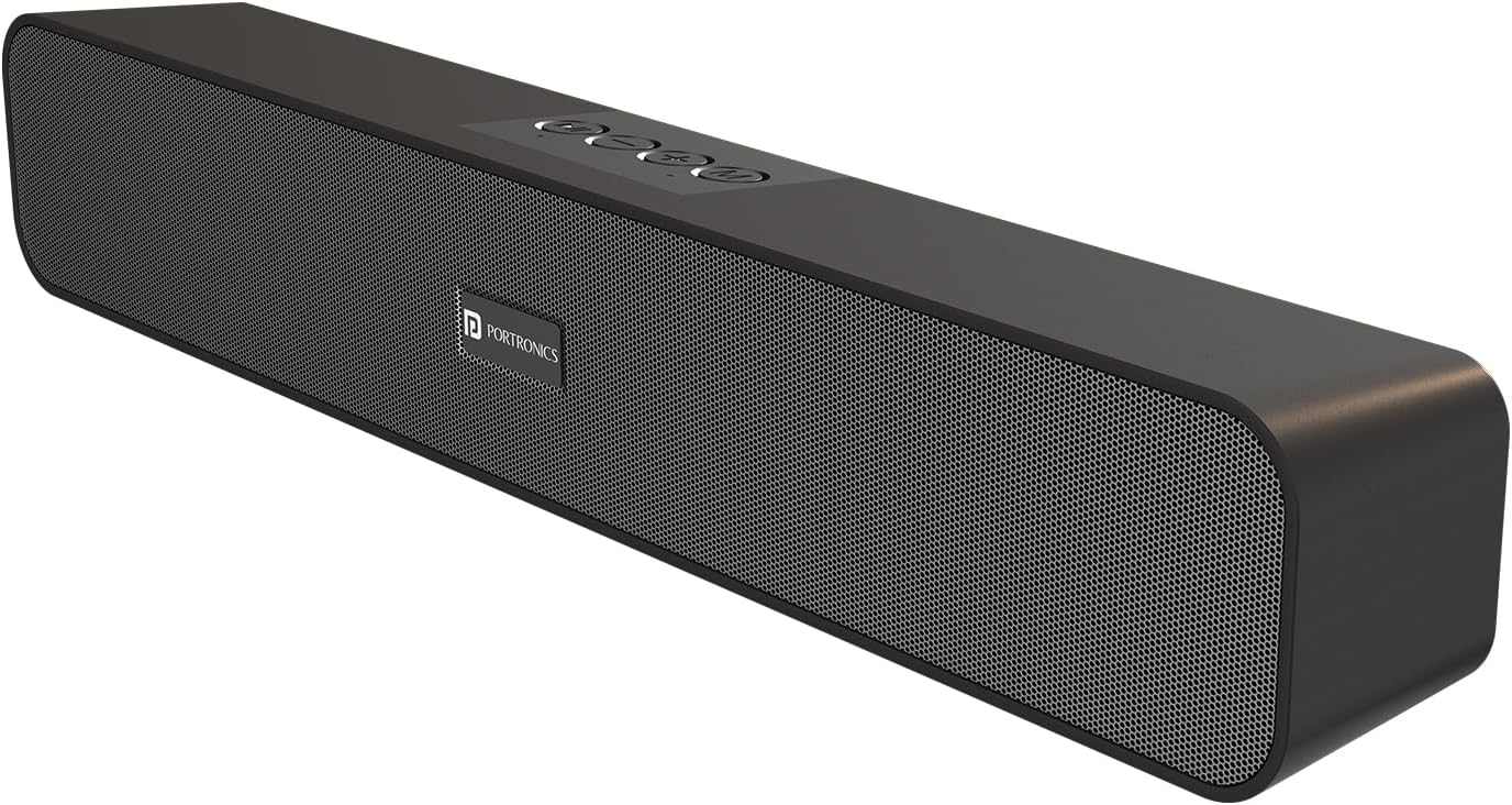 Portronics Decibel 24 | 10W Bluetooth Soundbar Speaker with in Built Mic, HD Sound, Bluetooth 5.3v/USB/TF Card/Aux in, Soundbar for Phone/Laptop/Tablets, Type C Fast Charging (Black)