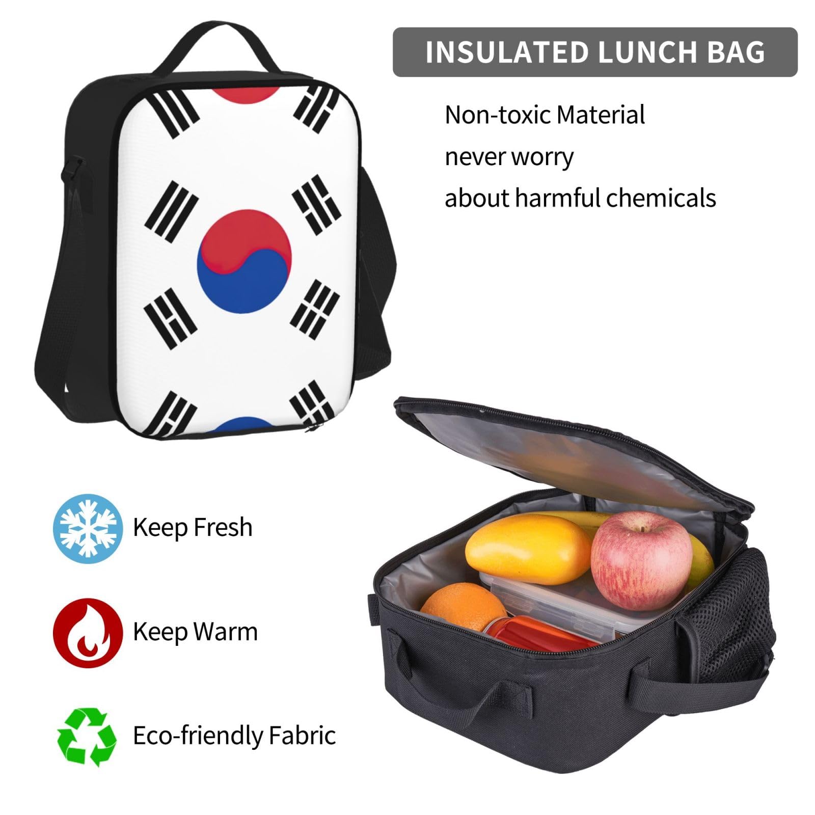 Flaga Republiki Korei plecak dziecko chłopcy dziewczęta pudełko na lunch szkoła torba zestaw uczniów szkół student prezent, Czarny, One Size, Bagaż