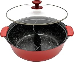 Double Color Pot, Harmony Pot with Glass Lid, Fluorine Processing, With Partitions, Tabletop Pot, Double Handed Pot, Frying Pot, Shabu-shabu Pot, Ih Hot Pot, Two Meal Pot, Fluorine Processing