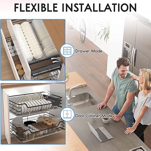 Miniatura 6 de Organizador de armario de cocina extraíble de 2 niveles de acero inoxidable 304 resistente con cajones de almacenamiento para ollas sartenes