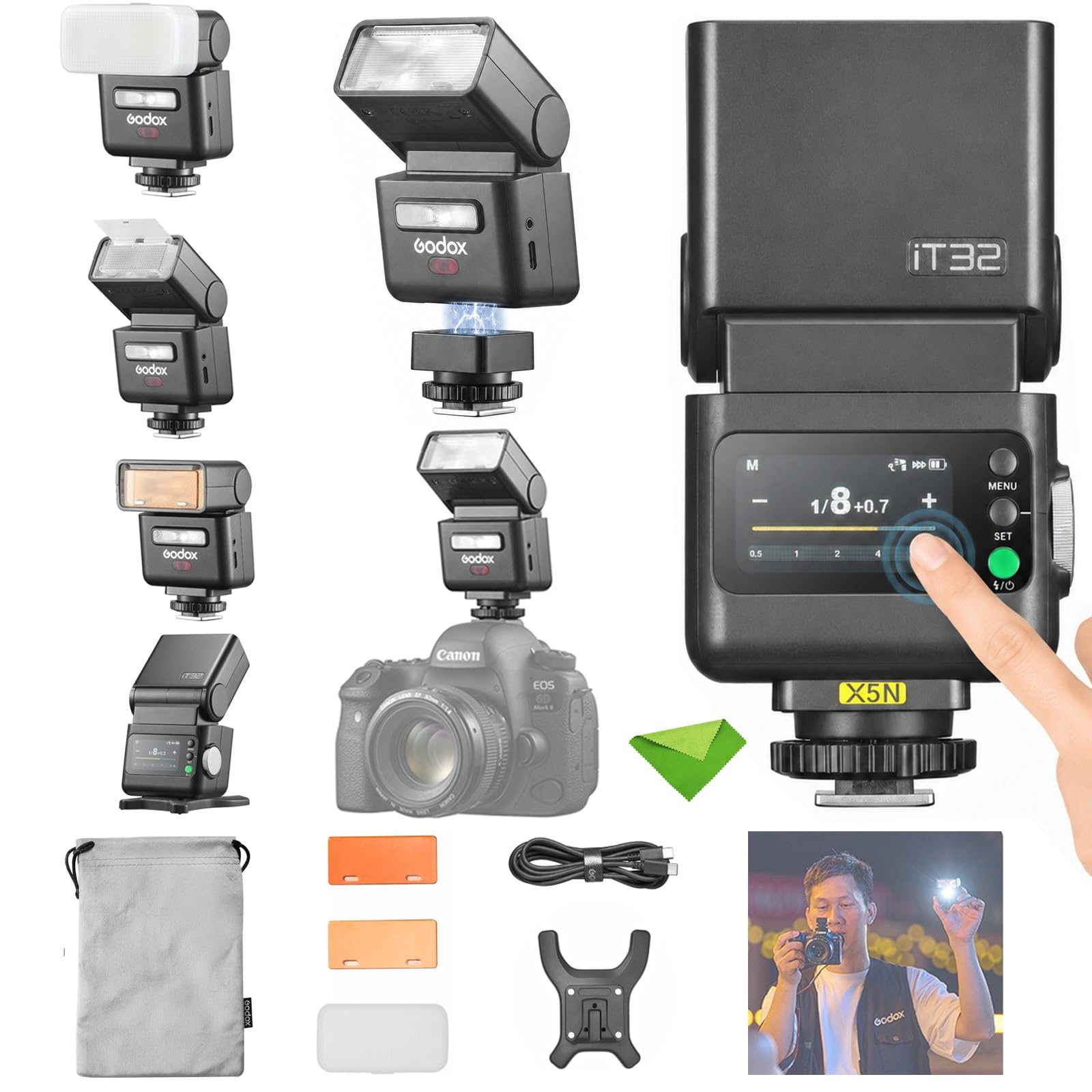 Godox IT32 TTL Camera Flash+X5N Trigger for Nikon Z8,Z6,Z7II,ZFC,Z9,D850 | D800, D750, D7…
