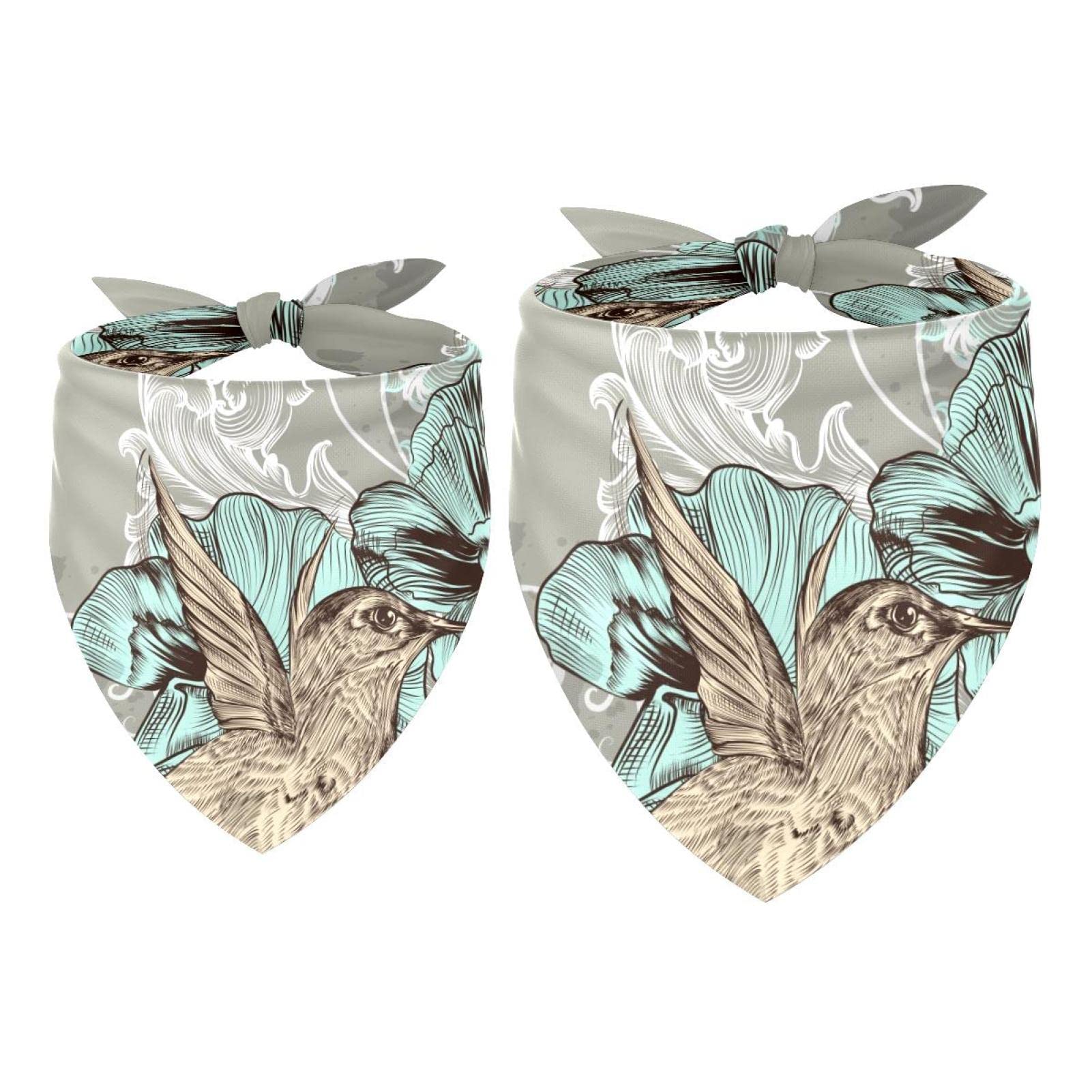Dog Bandanas 2 Pack, Flowers and Humming Birds Pet Scarf, Chiffon Bandanas Triangle Bibs Accessories for Small Medium Large Dogs Puppies Pets