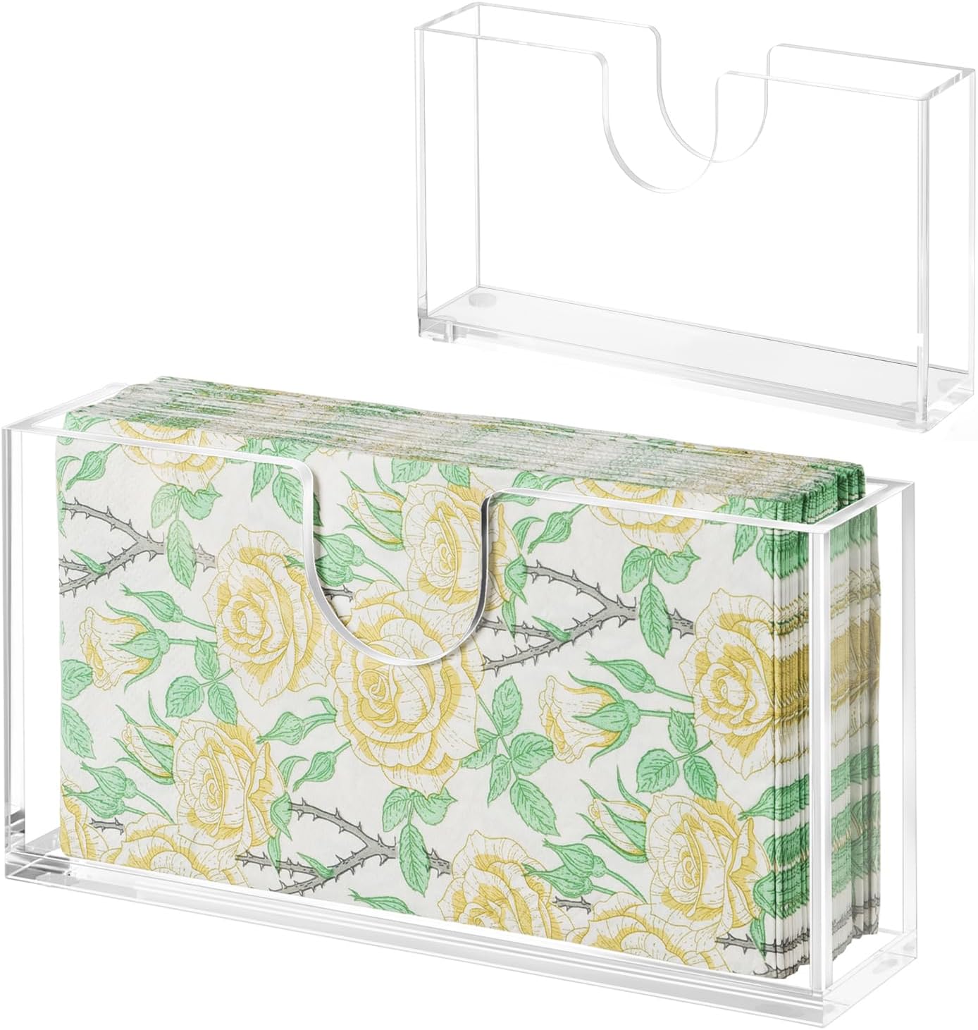 Acrylic Napkin Holder, Wave Design for 4" x 8" Guest Towels, Clear Tray