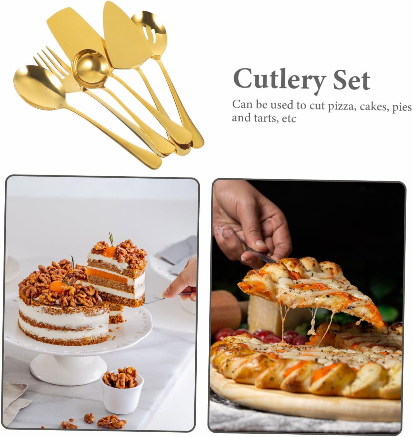 1set Stainless Steel Cake Server Set Spatula and Shovel Elegant Dining Utensils for Parties Weddings and Events Gold Finish Serving Tools