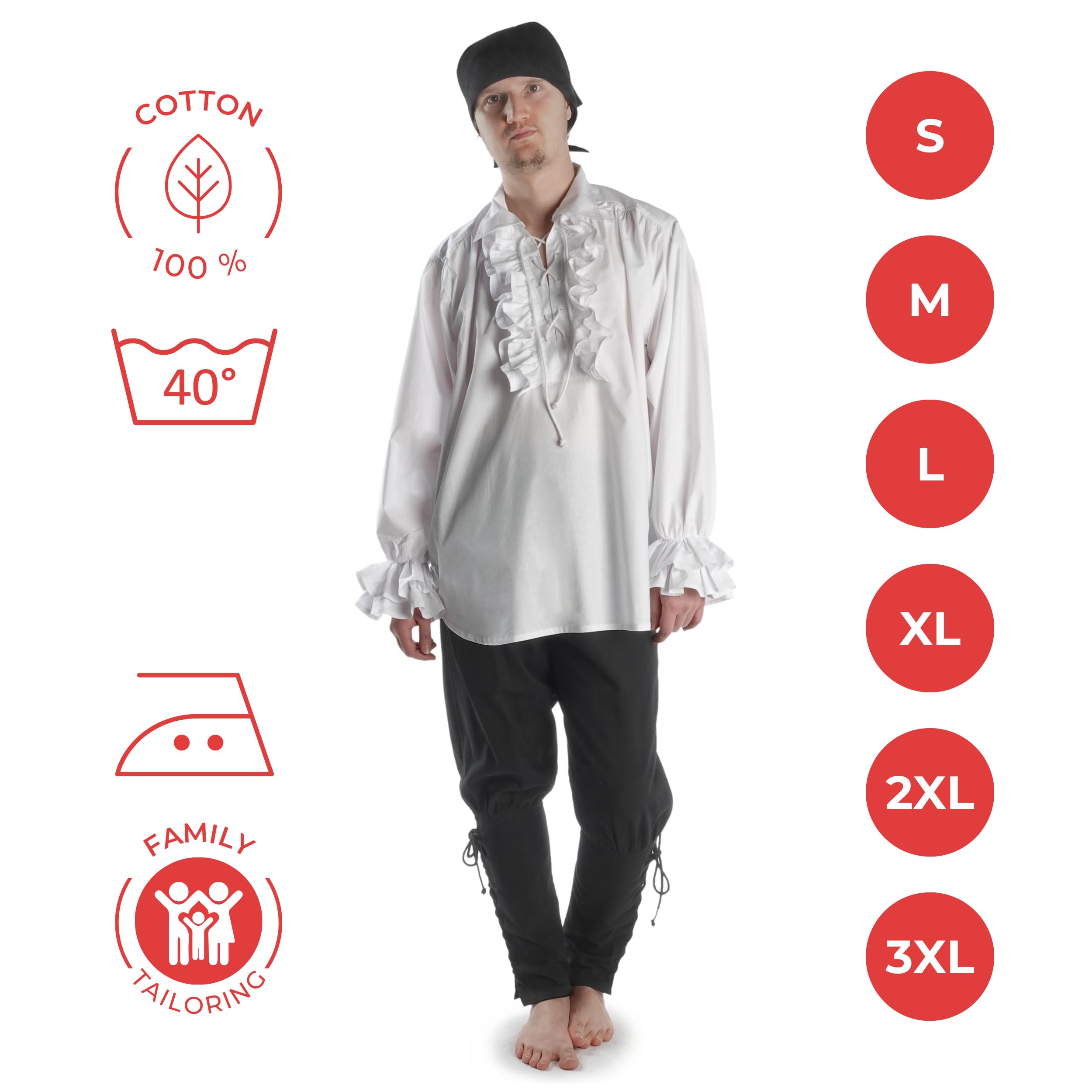 Camicia con rouche, nero S-XXXL, camicia con lacci