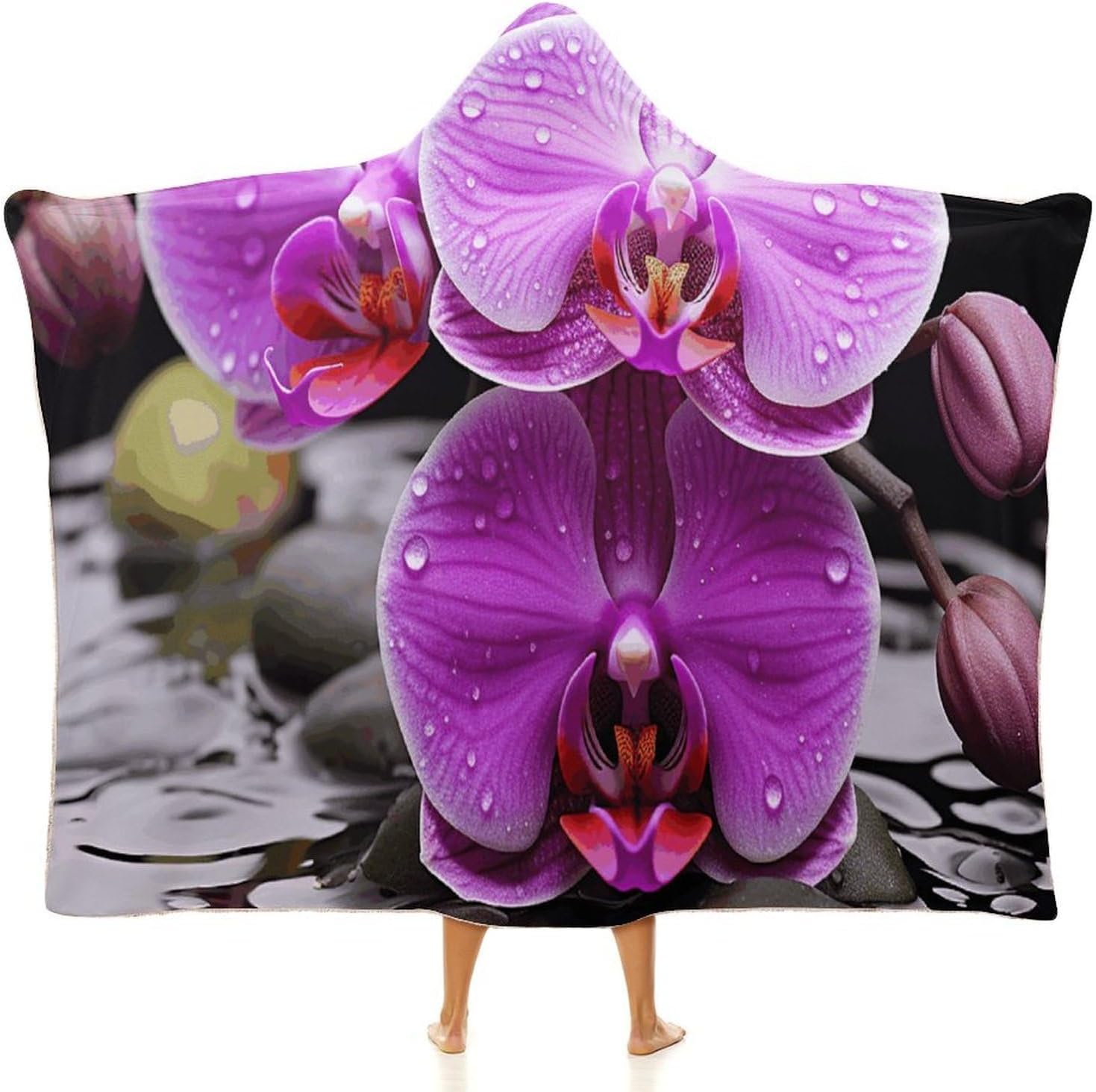 Purple Orchid Wearable Hooded Blanket, Ultra Soft Arctic Velvet Cape Cloak Unisex - Cozy Wearable Blanket