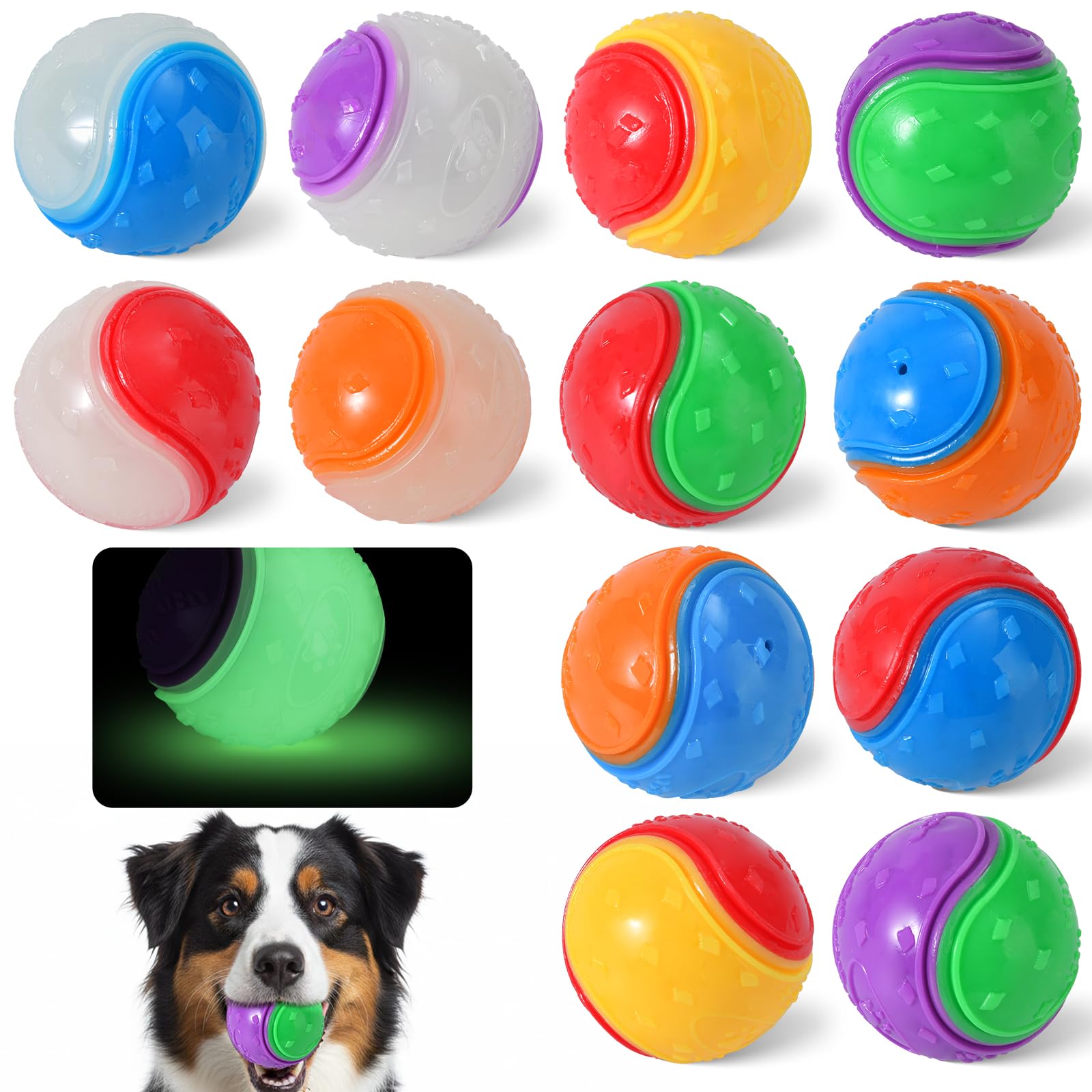 SIDKYAN 12Pcs Dog Balls, Teeth Cleaning Puppy Chew Toys, Squeaky Pet Ball Toys, Interactive Dog Ball for Pet Training