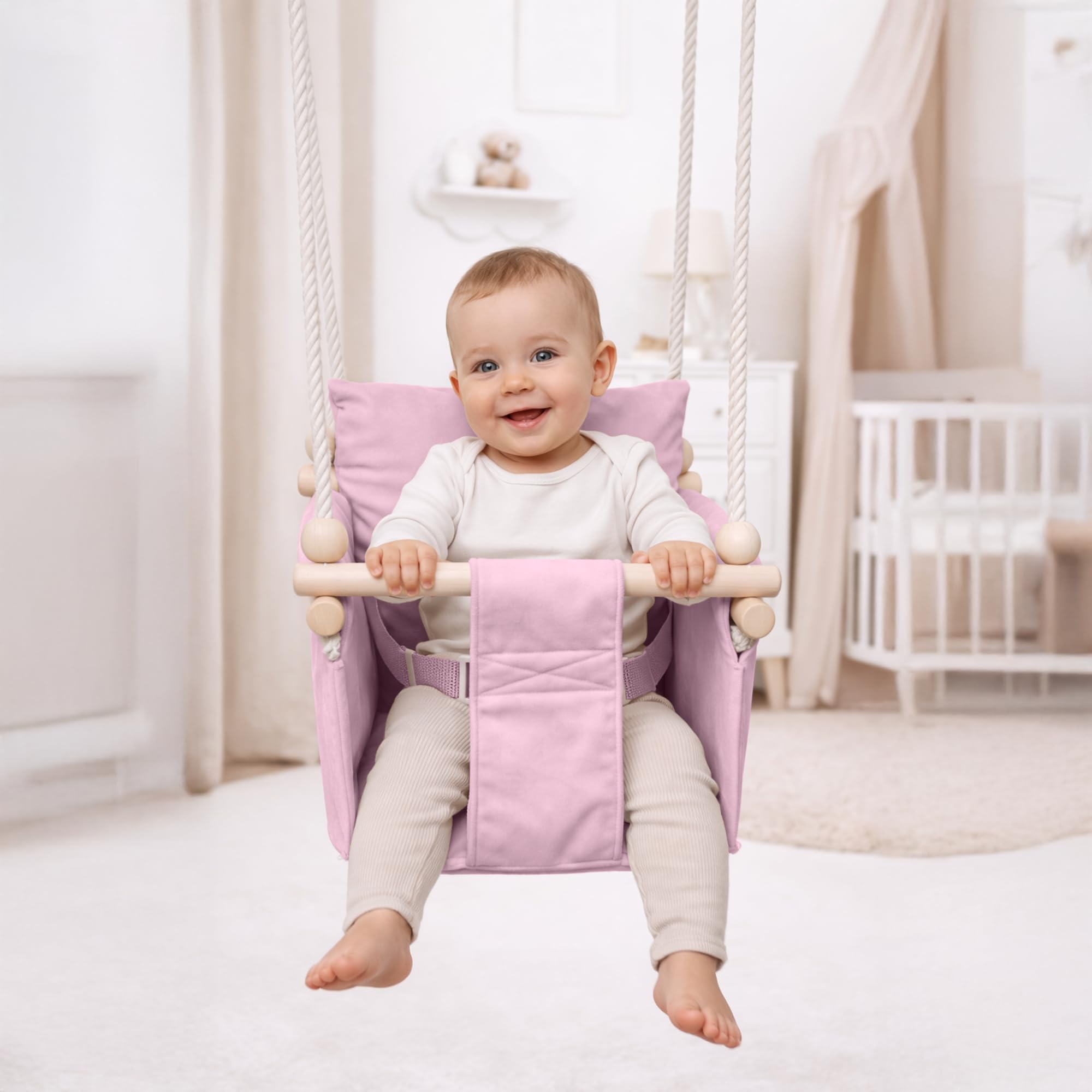 MAMOI® Balancoire Interieur pour Bebe et Enfants, Siege balançoire en Bois et en Coton pour bébé, Balansoire pour Enfant, Balancelle scandinave, Baby Swing