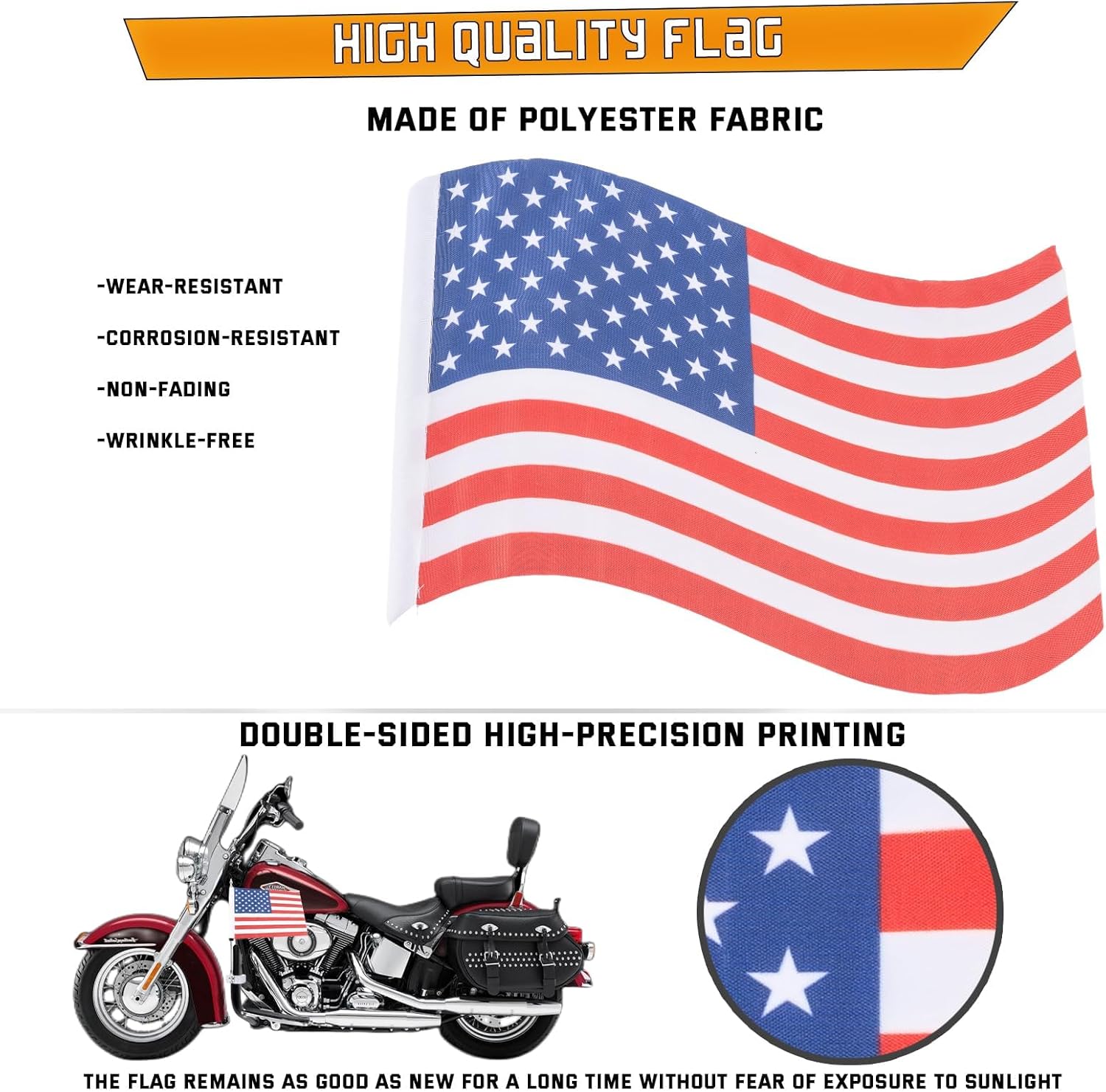 Kinglemc Engine Guard Crash Bar Freeway Bar Pole Holder Mount Bracket Clamp with American Flag Fit 1.25 Highway Bar (Silver)