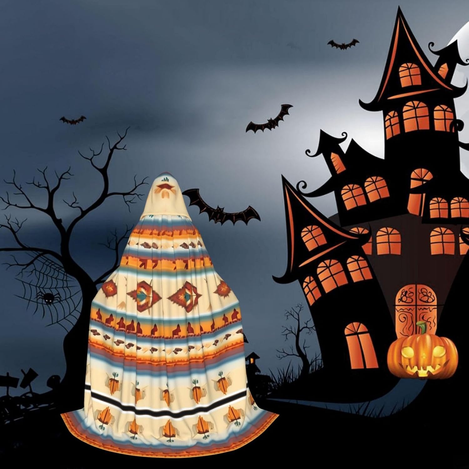 Native American print Wizard Hooded Robe Medieval Cape Renaissance Cloak for Men Women Halloween Costume