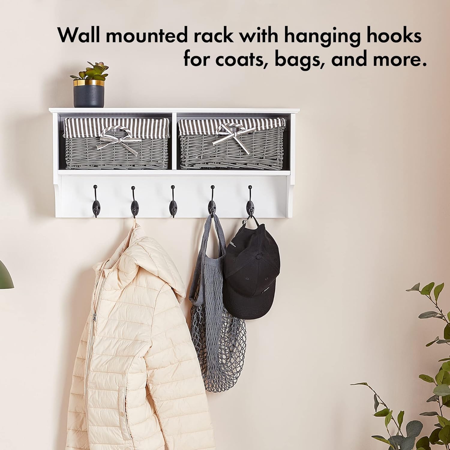 Wall Coat Rack With Baskets Cubby Entryway Storage Shelf And Coat