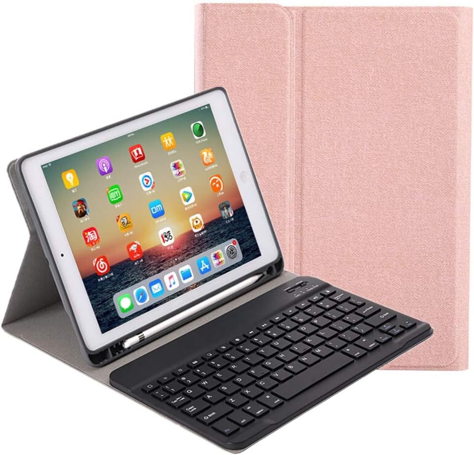 Keyboard Case Compatible with iPad 10.2 inch 7th Generation 2019 10.2" 7 Colors Backlit Detachable Keyboard Case Round keycap (Rose Gold＋Black Keyboard)
