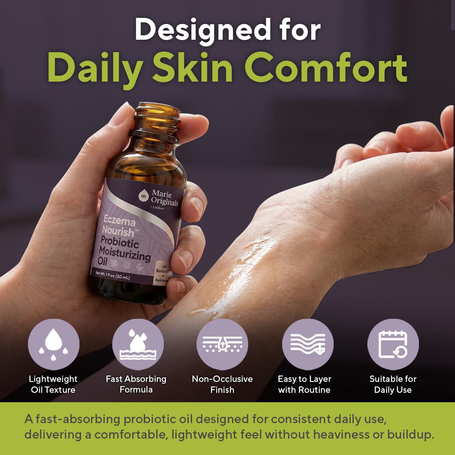 Marie Originals Eczema Nourish™ Probiotic Moisturizing Oil, Eczema Oil for Dry Prone Skin Types, Lightweight Non Greasy Body Moisturizer for Kids, Teens & Adults, Supports Hydration & Balance, 1 oz