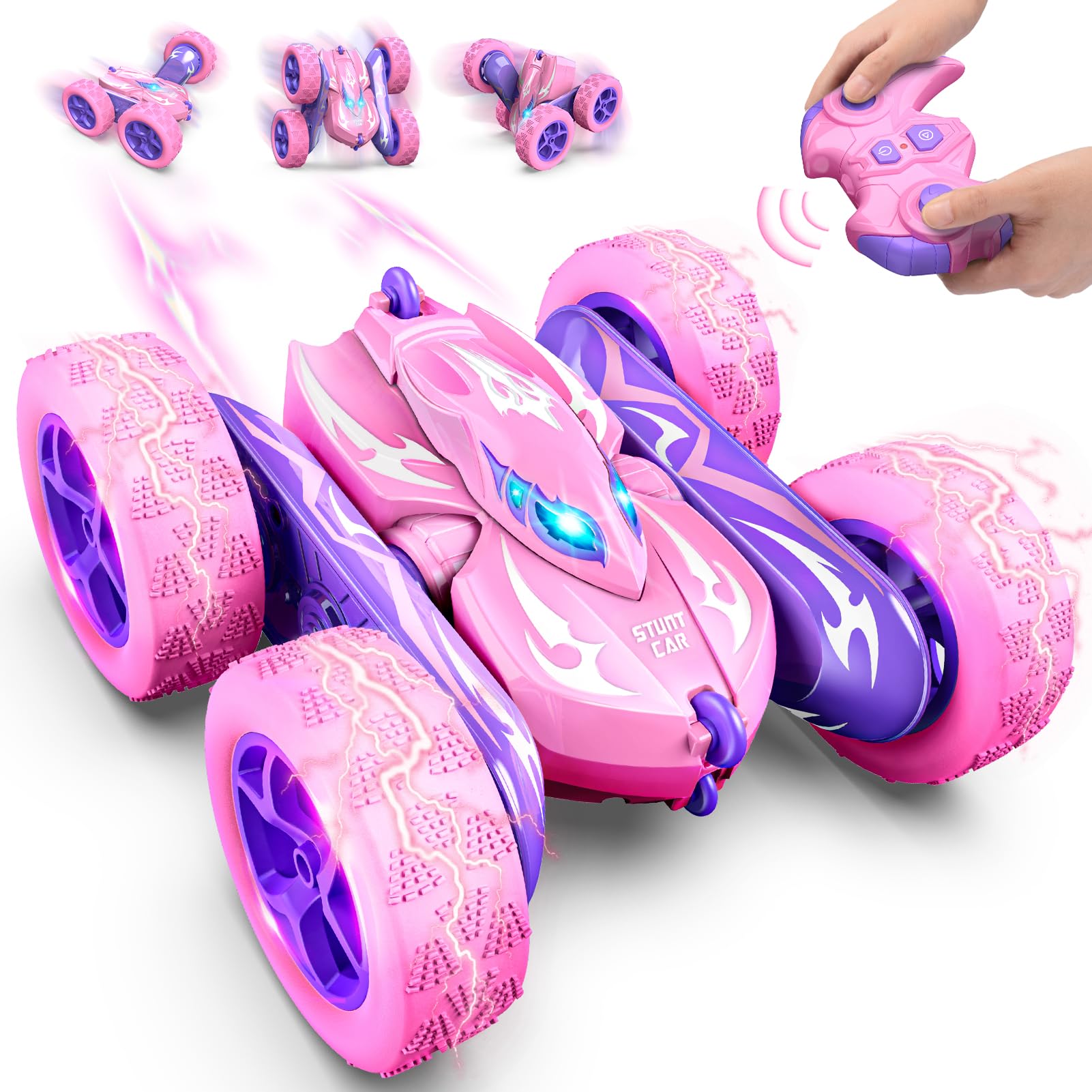 Dreamlandia Pink Remote Control Cars, 360 Flips RC Car Girl Toys for 3-9 Year Old Girls Gifts, 4WD Stunt Cars with LED Lights Girls Toys Age 3-8, Gifts for 3-9 Year Old Girl Christmas Xmas Gifts
