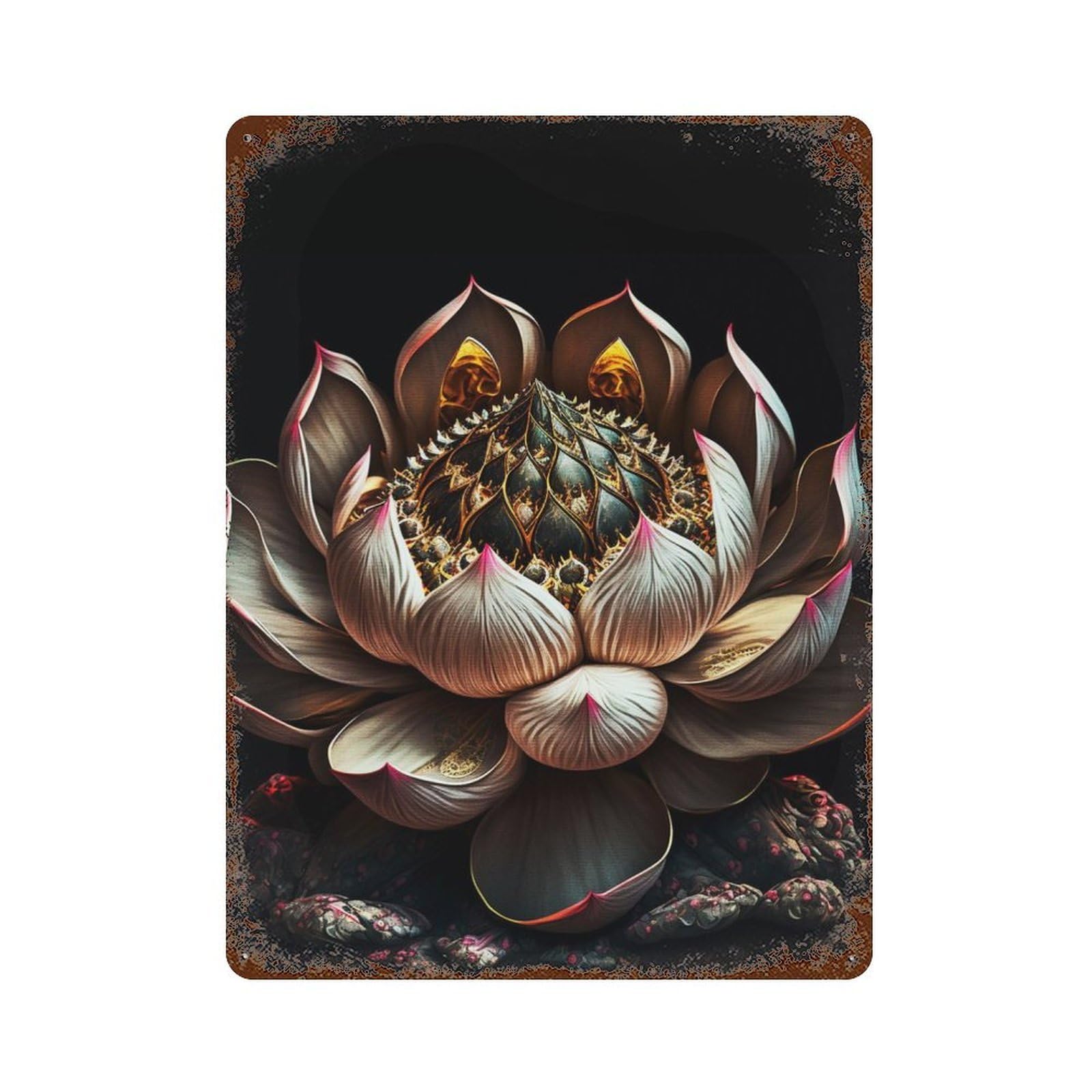 Rust Effect Devils Lotus Distressed Metal Wall Sign 15.7"x11.8", Decorative Metal Wall Art for Living Room, Hallway And Home Decor