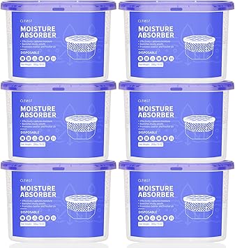 CLEVAST Moisture Absorbers Boxes, 10 OZ, 6 Pack, Dehumidifier Box for Closet, Unscented Hanging Humidity Absorber in Wardrobes, Bedrooms, Bathrooms, RV
