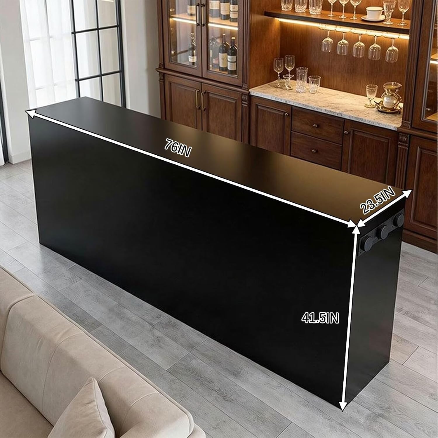 Bar Table - High Top Bar Table with Round Knob Control, Black Living Room Tall Island Counter Includes Wide Surface (76IN No Chairs)