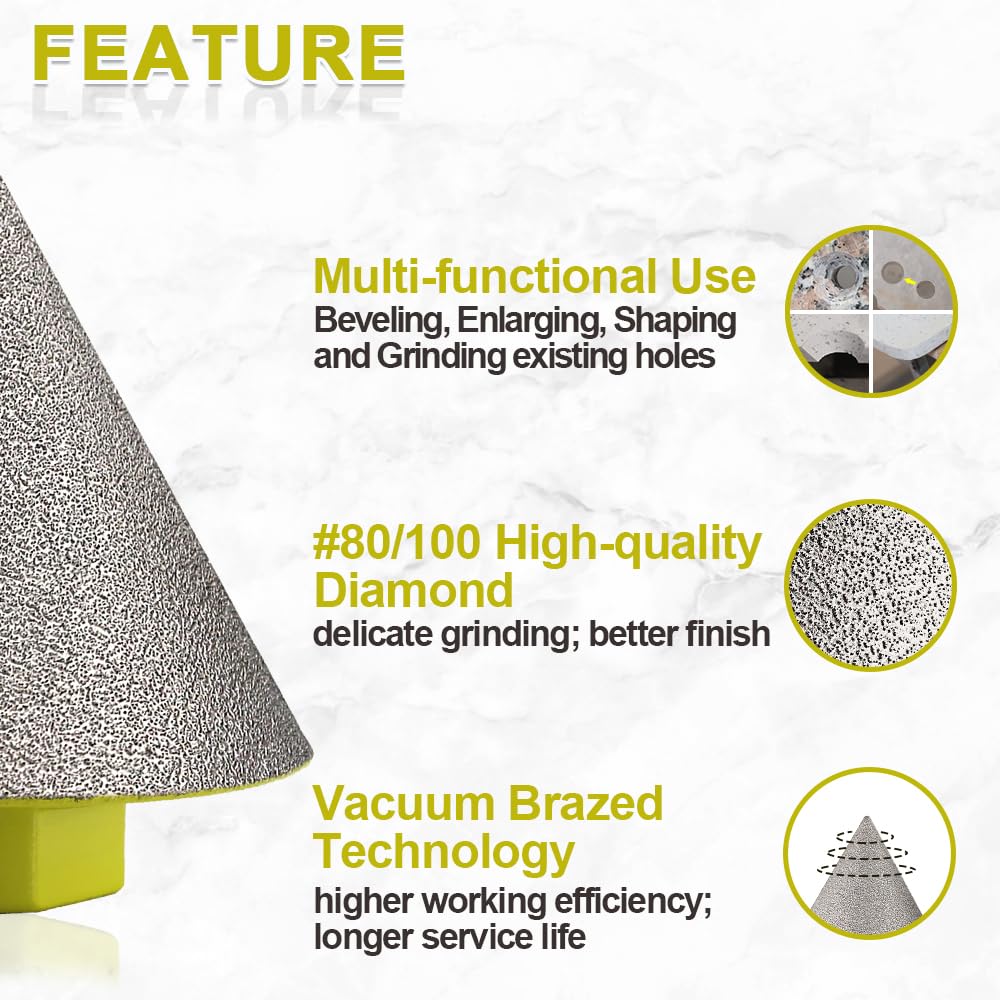 Diamond Beveling Chamfer Bits 2"(50mm) SANLEETEK Cone Tile Bits for Shaping Enlarging Cleaning Existing Holes in Ceramic Tile Porcelain Granite Marble 5/8"-11 Thread