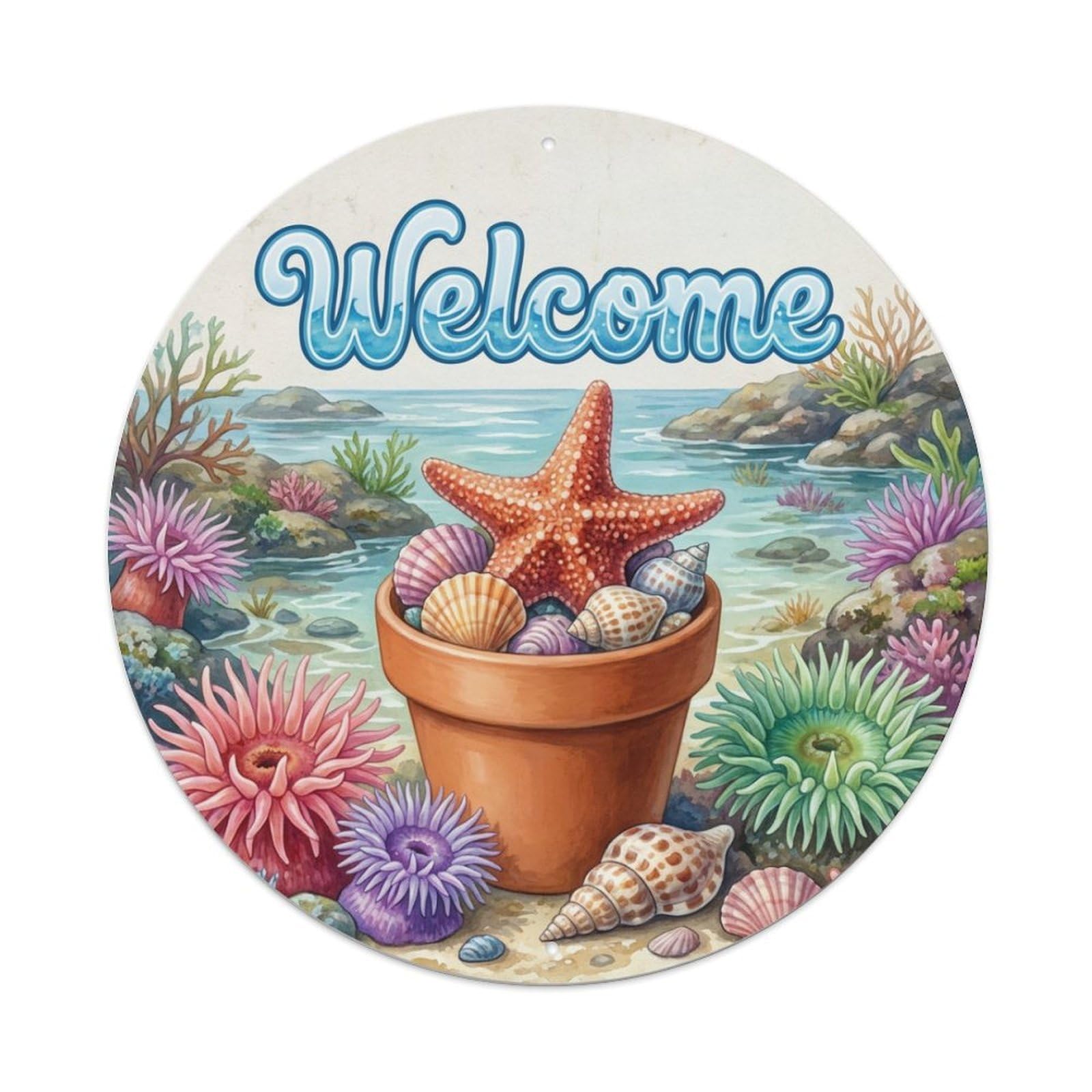 Metal Tin Sign Welcome Starfish Tide Pool