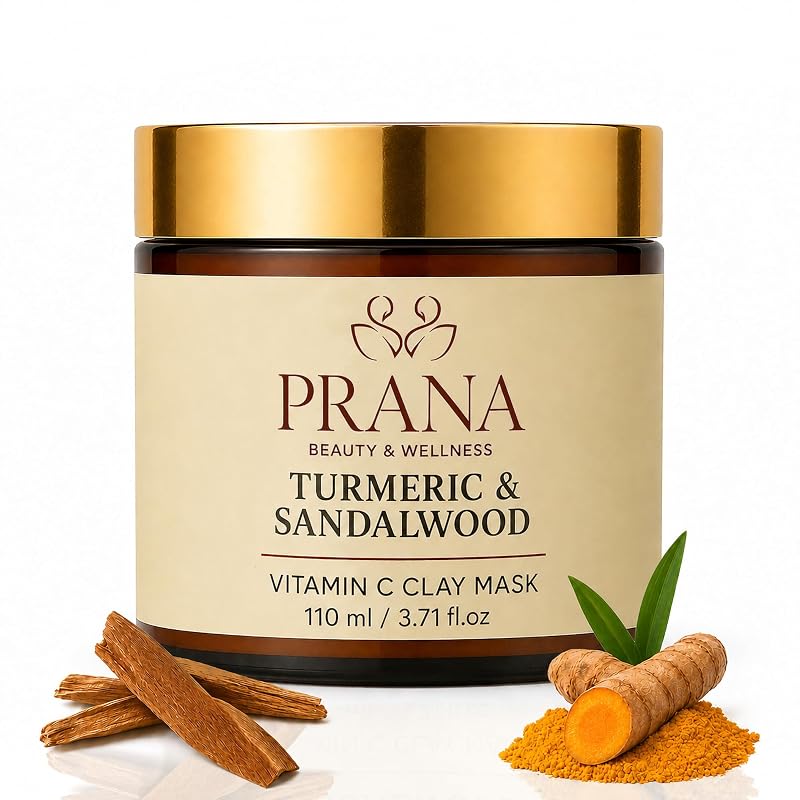Máscara facial PRANA Beauty de cúrcuma e sândalo com três argilas, 110 mL