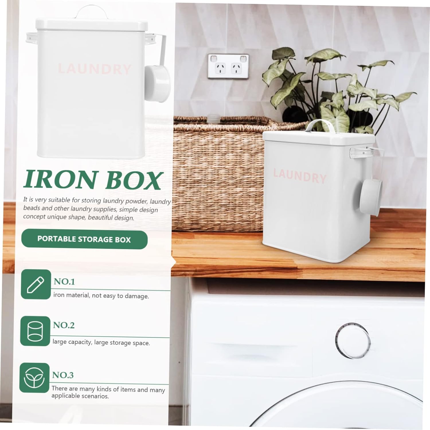 Metal Laundry Powder Container Scoop 10L Laundry Detergent Holder for Washing Room Sturdy Iron Storage Bucket